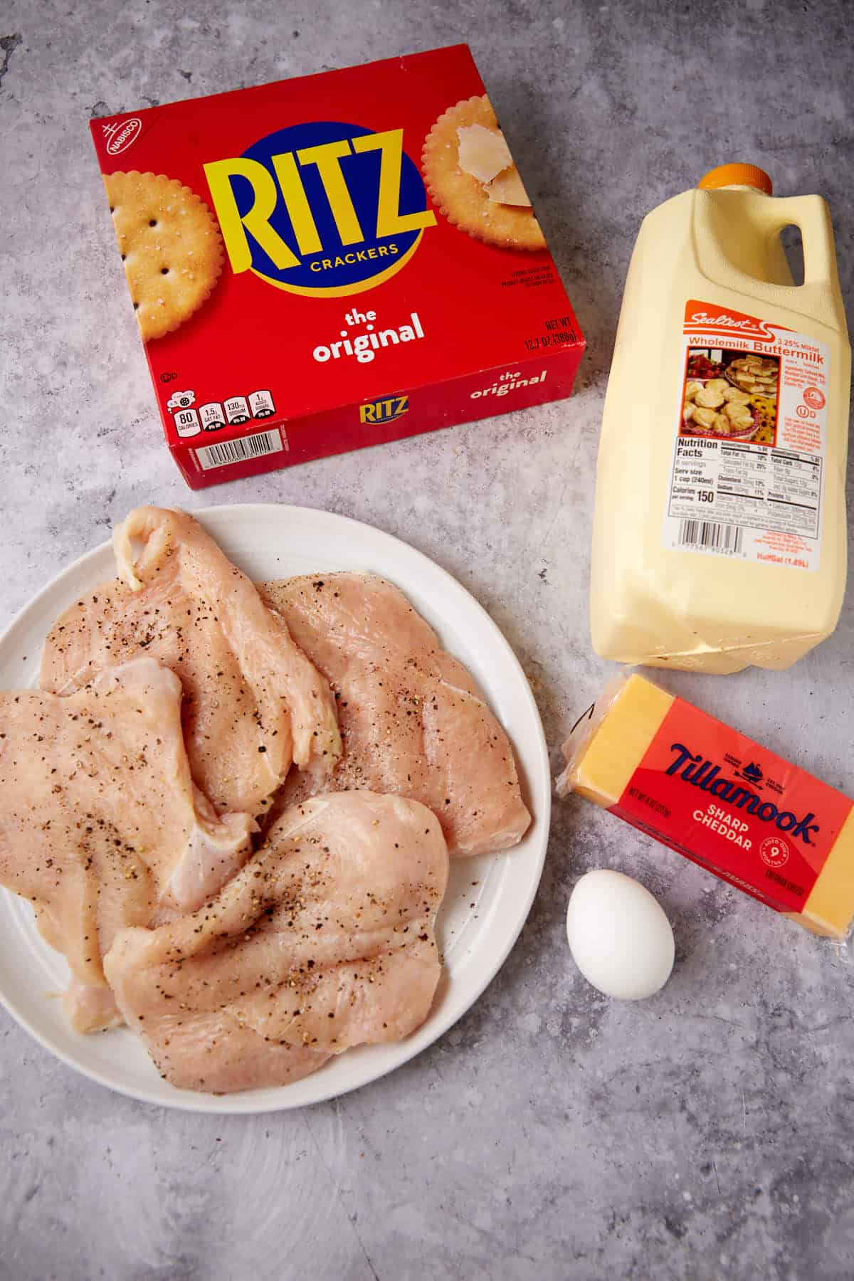 The ingredients for crispy baked Ritz chicken.