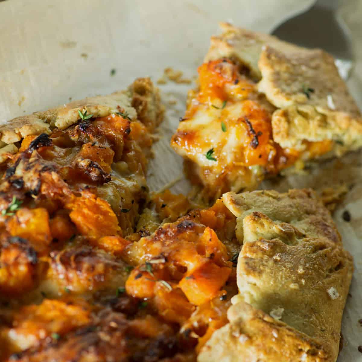 A serving of a butternut squash galette.