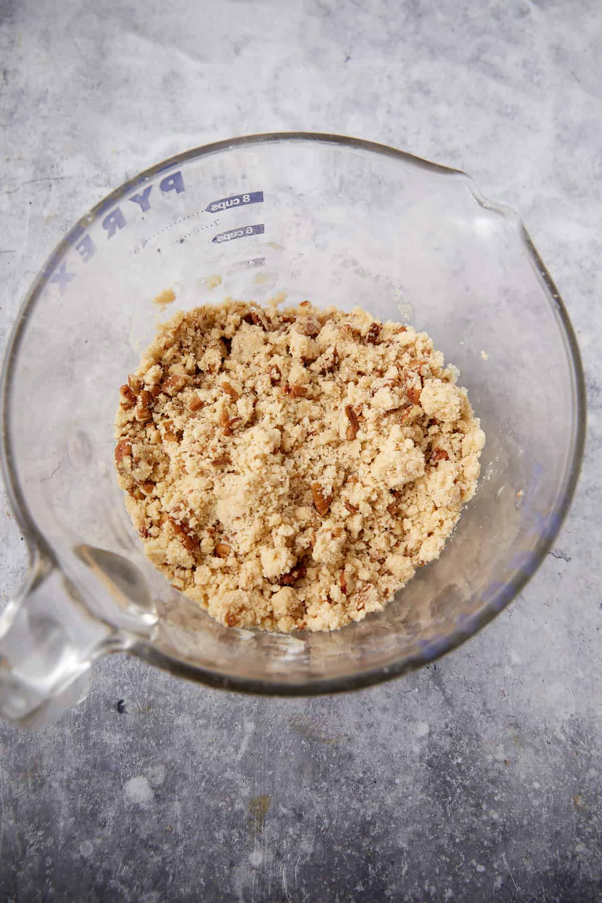 Pecan topping in a mixing bowl.