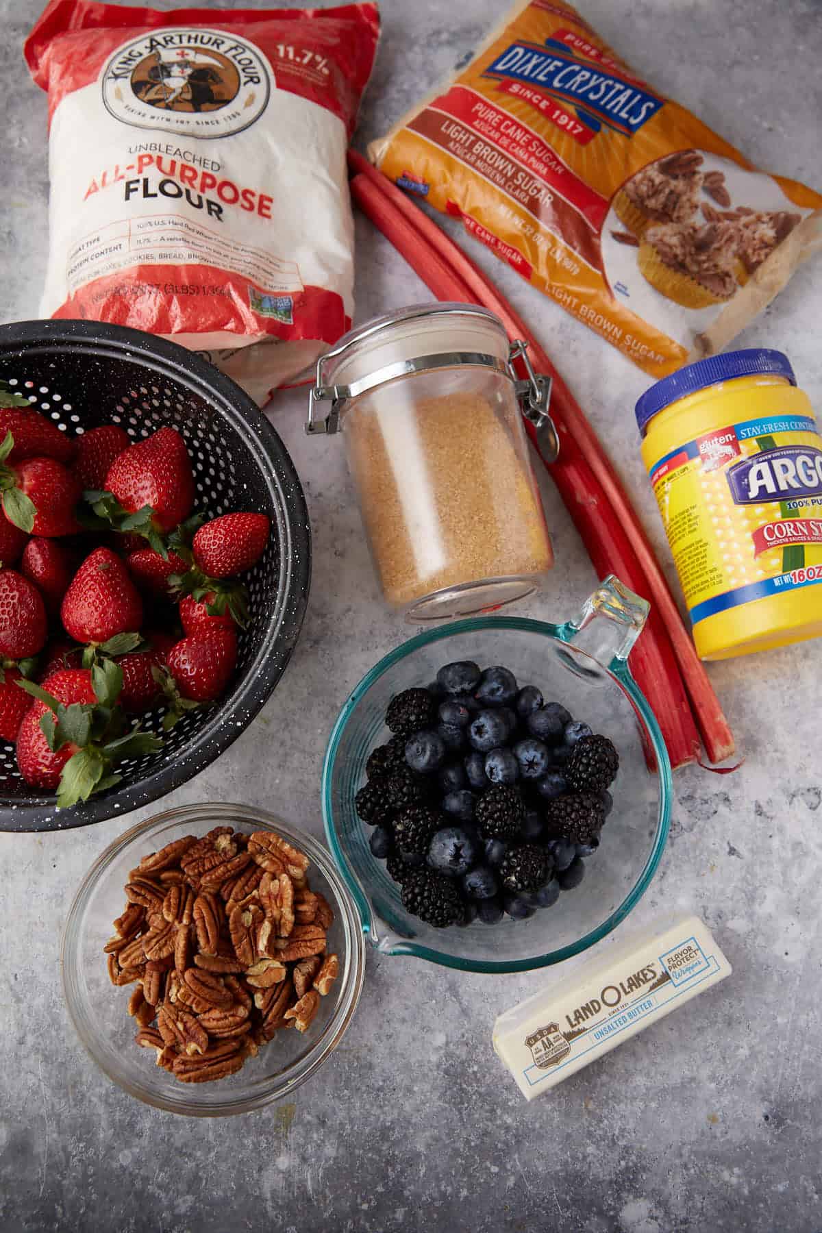 Ingredients for a rhubarb crisp.