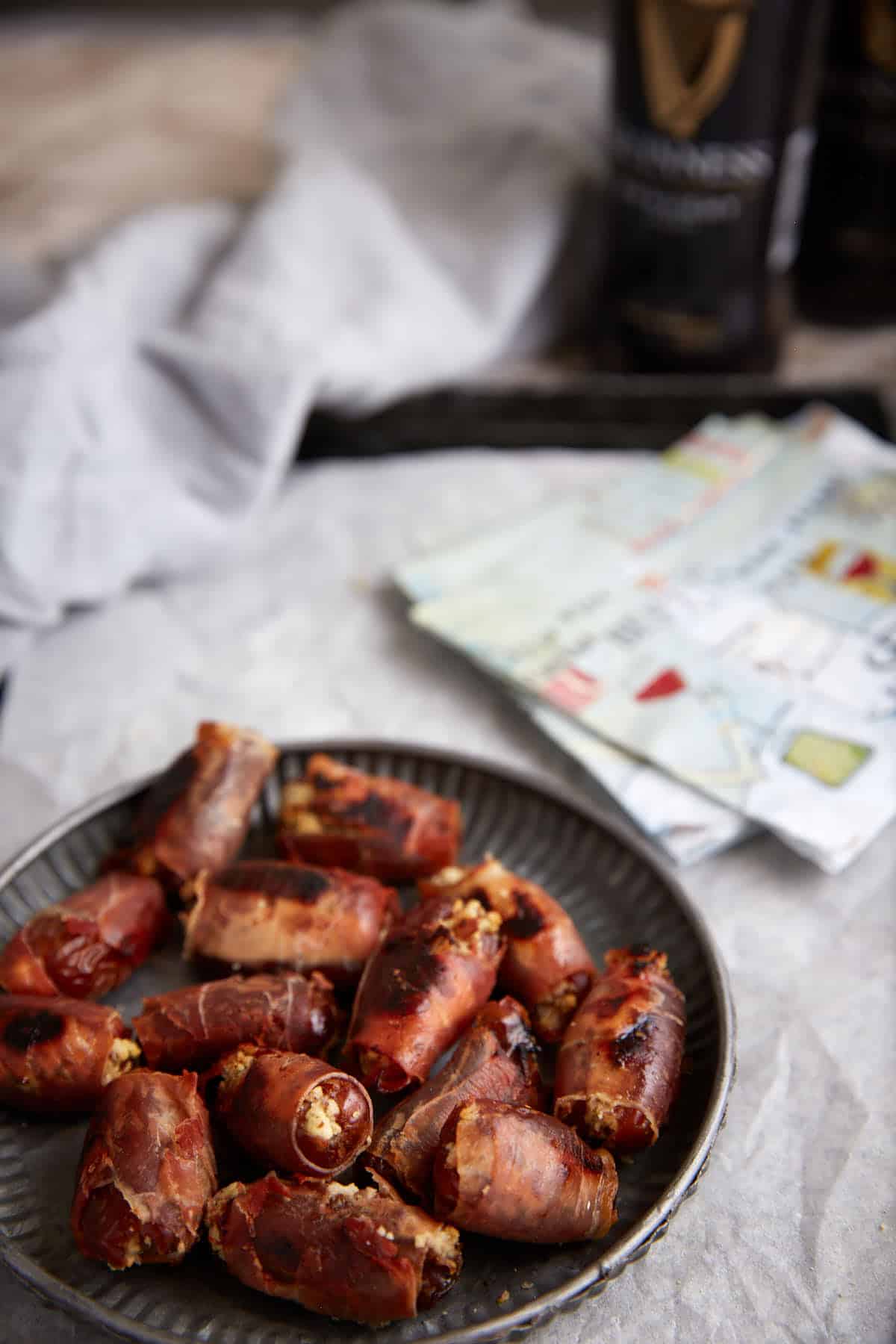 A platter of grilled dates.