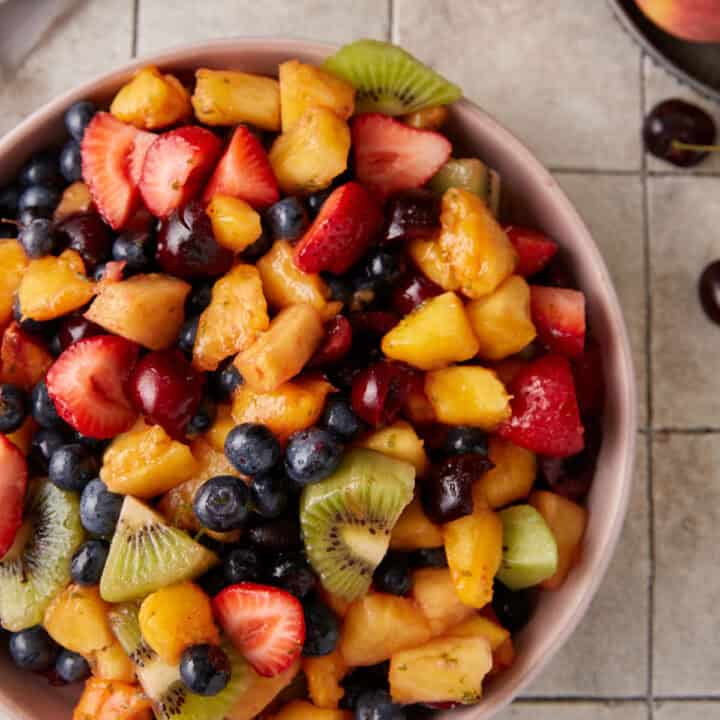 A bowl of mixed fruit salad.