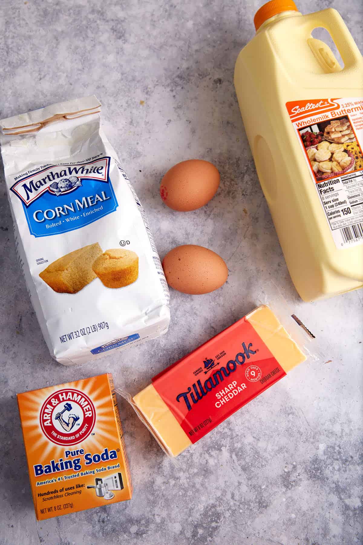 The ingredients for cornmeal muffins.