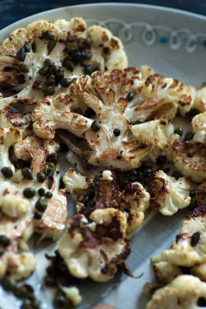 Roasted Cauliflower Steaks with Crisped Capers Butter & Baggage