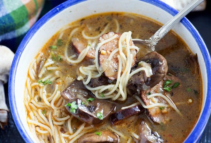 A bowl of Sausage Mushroom Soup