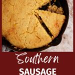 An iron skillet of Southern sausage cornbread.
