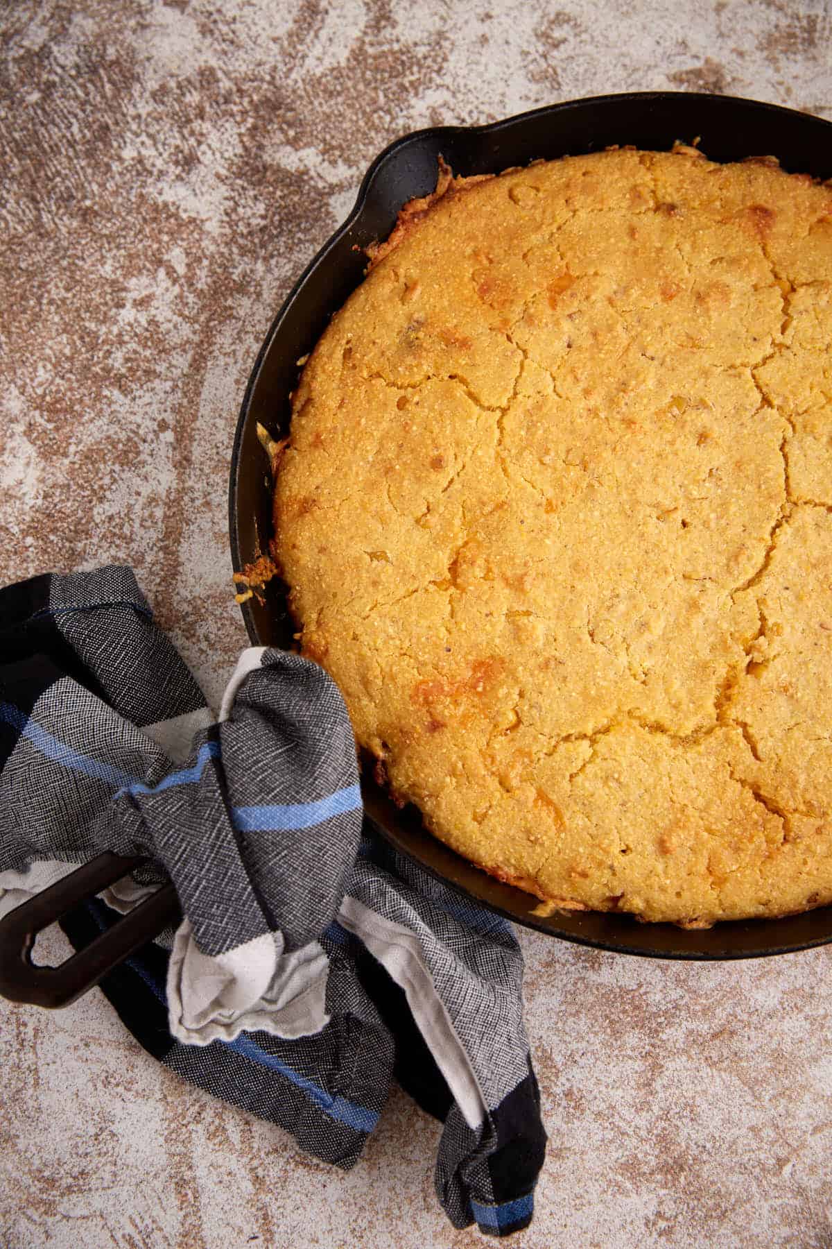 Cornbread baked in a skillet.
