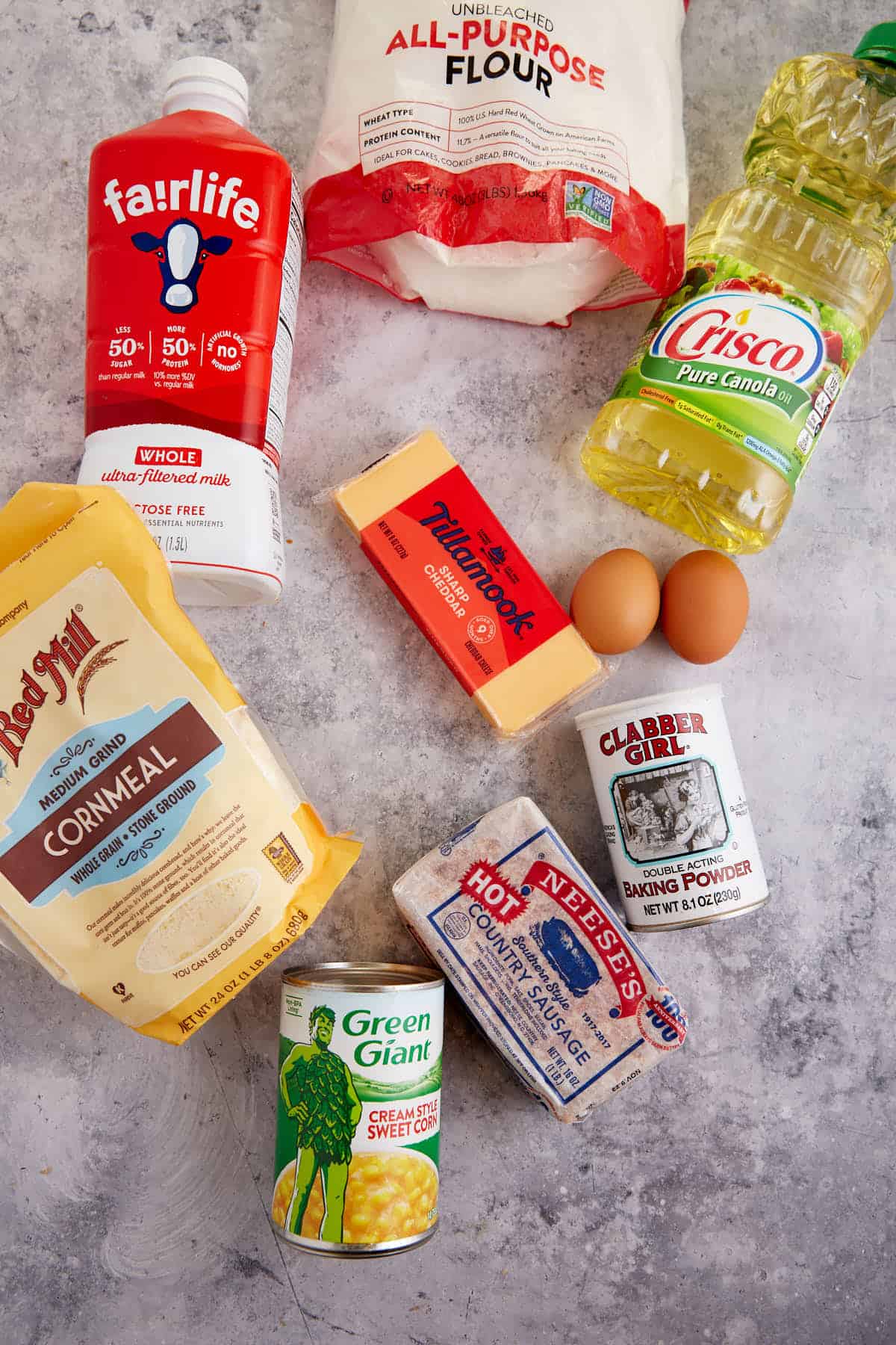 The ingredients for sausage cornbread.