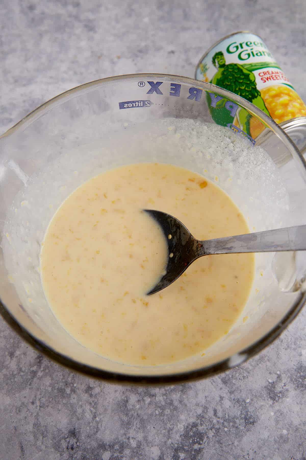 The wet ingredients in a bowl.