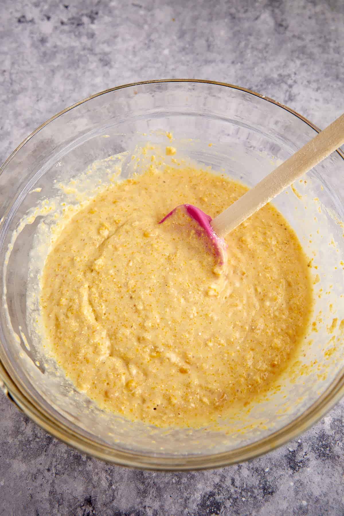 The cornbread mixture in a bowl.