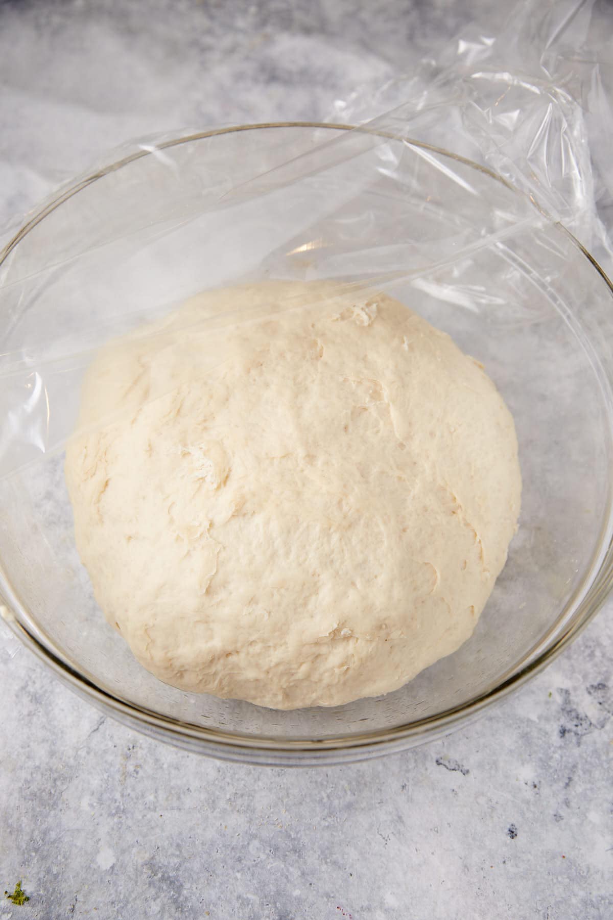 Dough that has risen in a bowl.