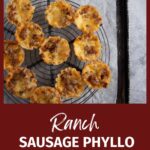 A platter of phyllo cups with sausage and ranch dressing.