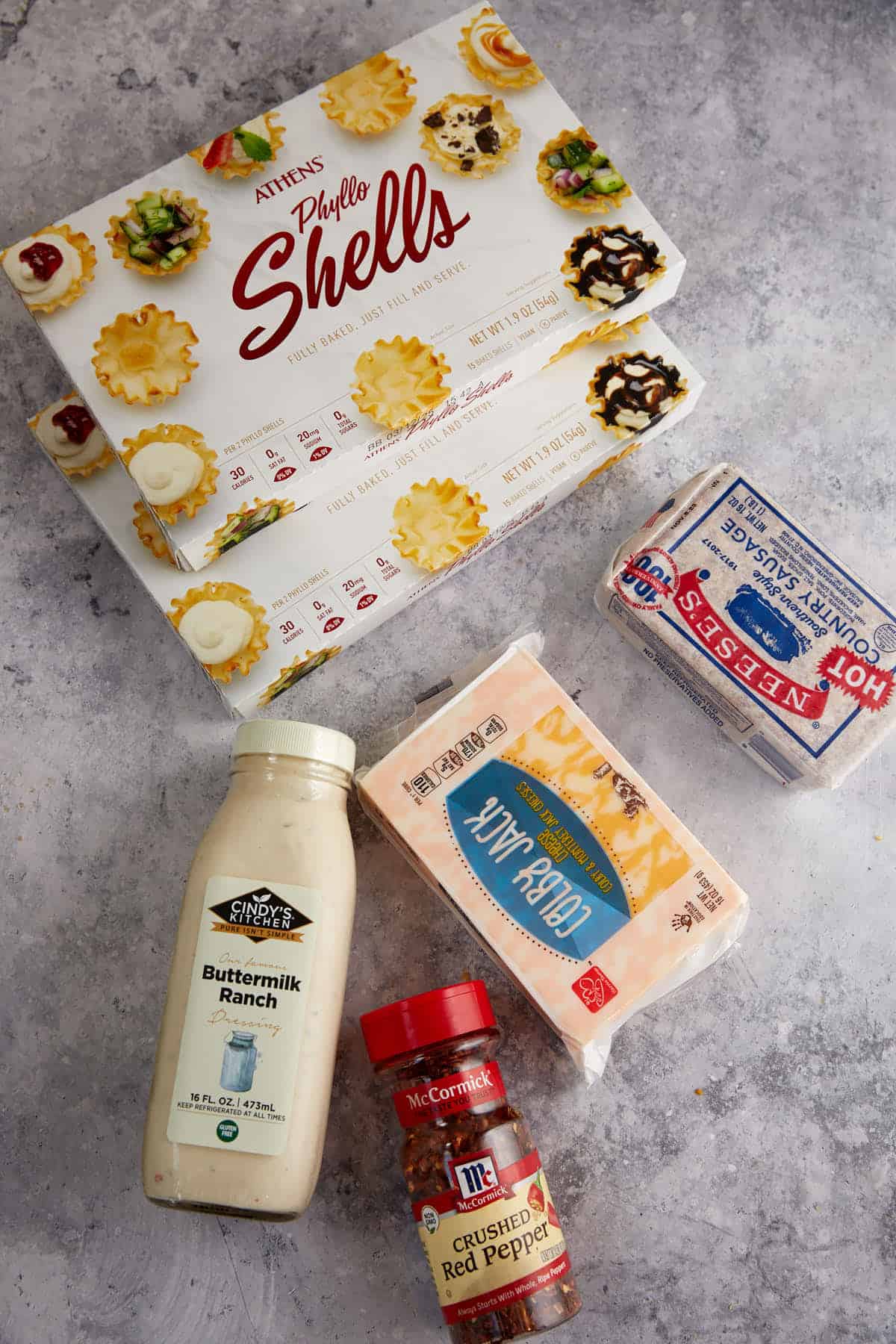 The ingredients fro sausage phyllo cups.