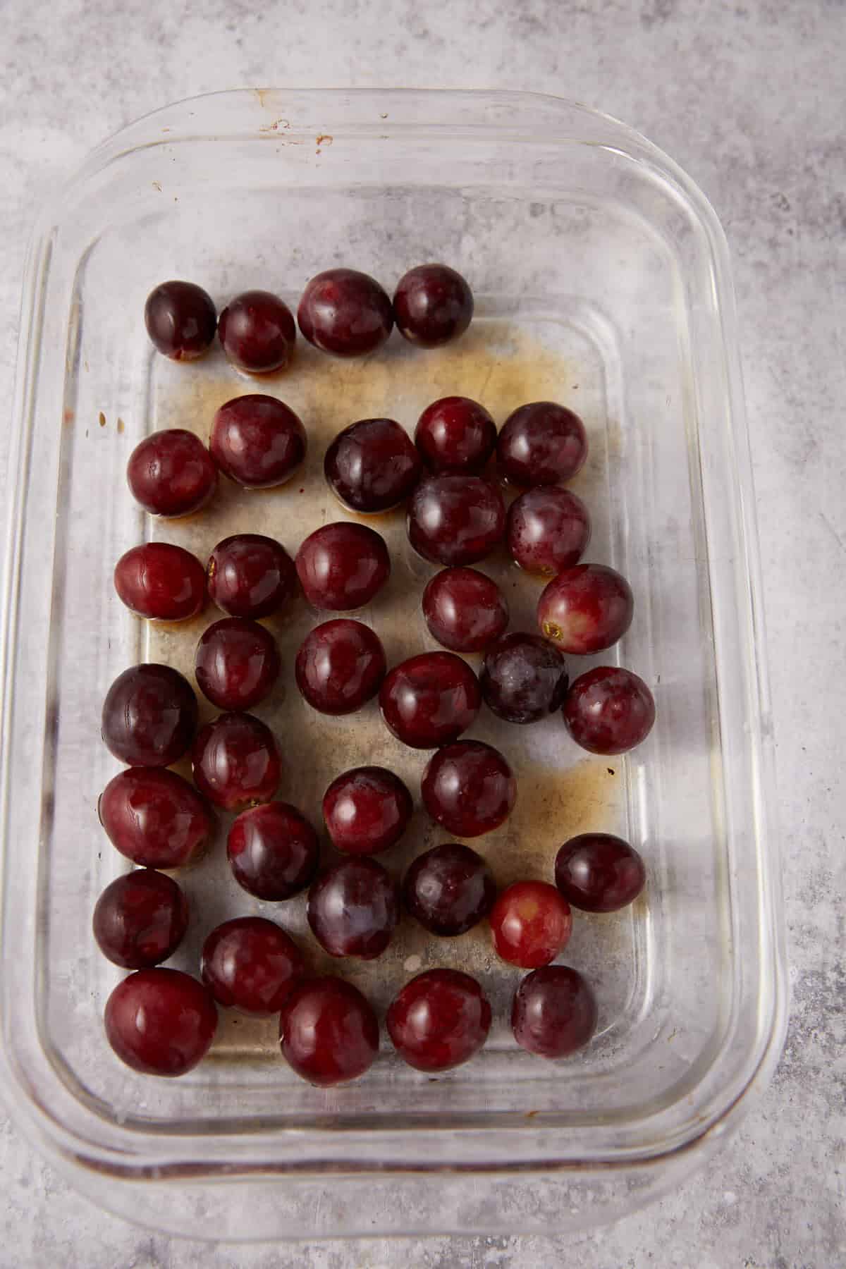 grapes in a baking dish.