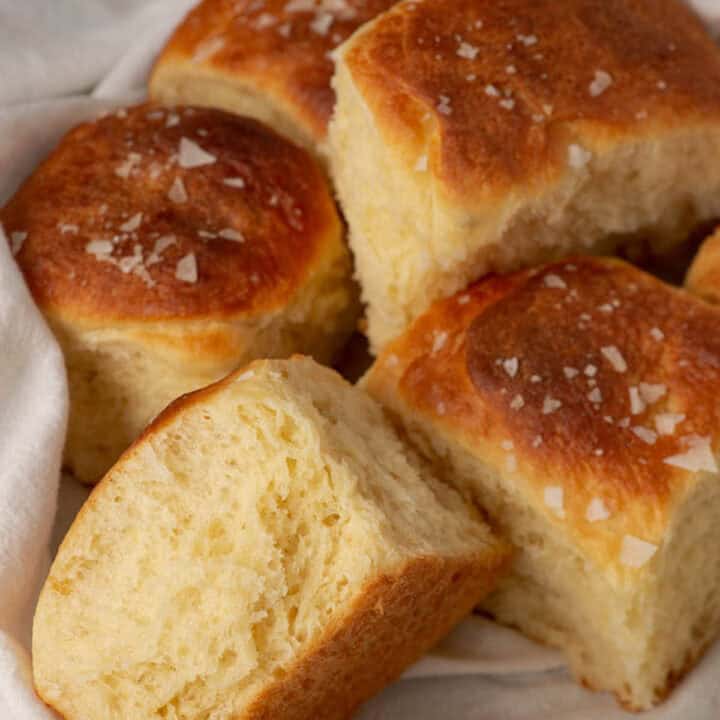 Mashed potato rolls in a linnen napkin.