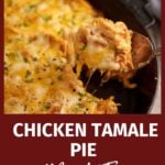 A scoop of chicken tamale pie.