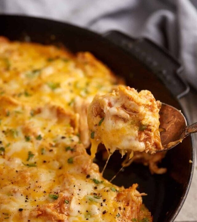A spoon full of cornbread tamale pie.