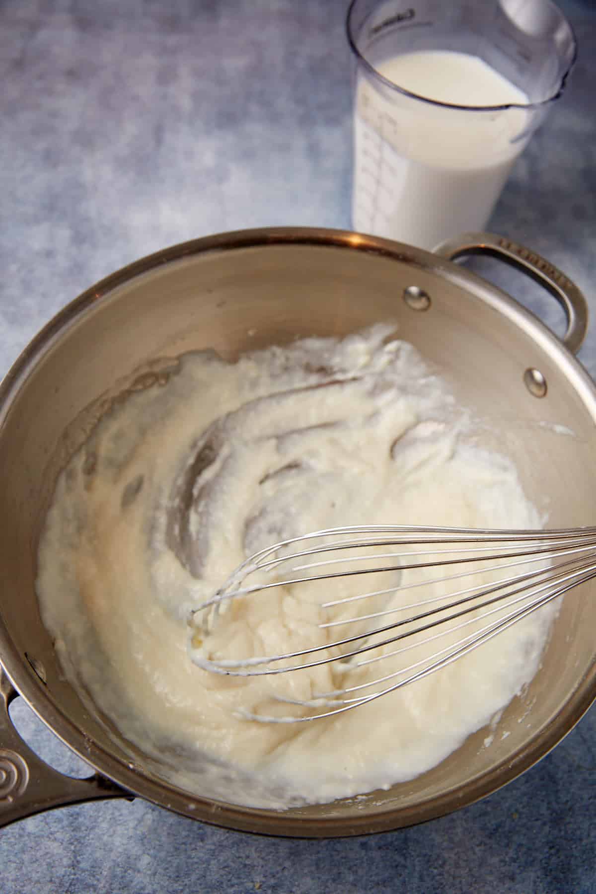 Flour whisked into melted butter.