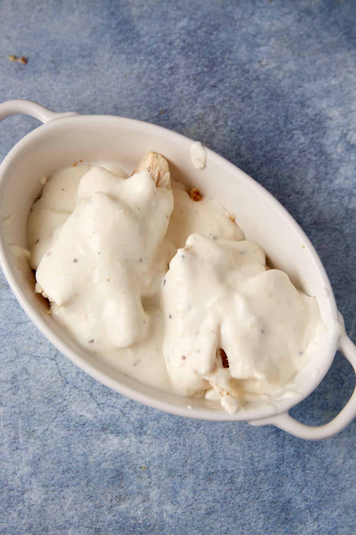 Sauce poured over the turkey and bread.
