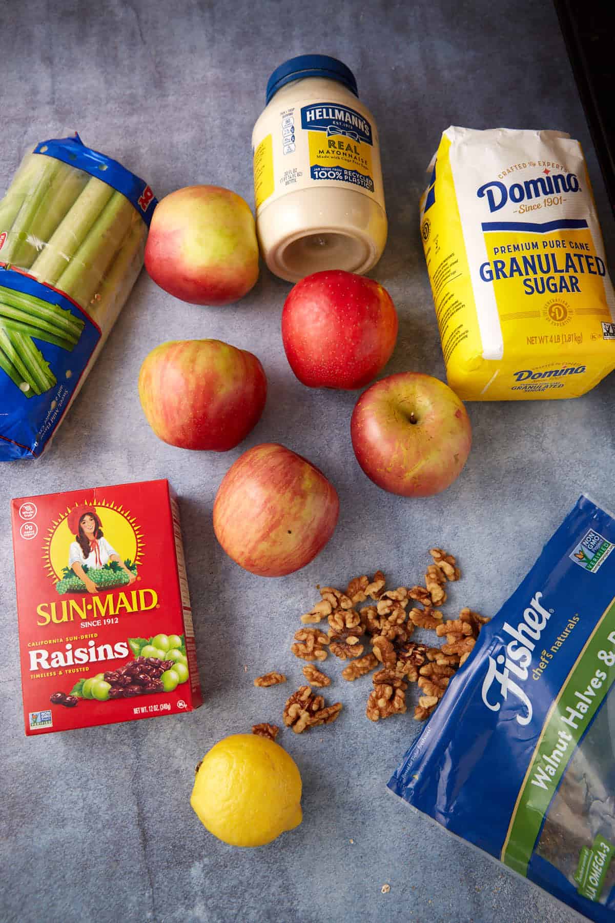The ingredients for waldorf salad.