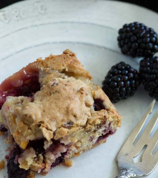 A piece of Peach Blackberry Bars