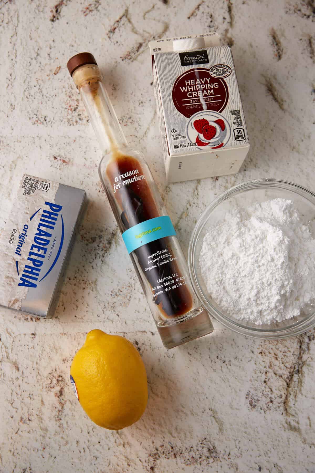 The ingredients for a cream cheese glaze.