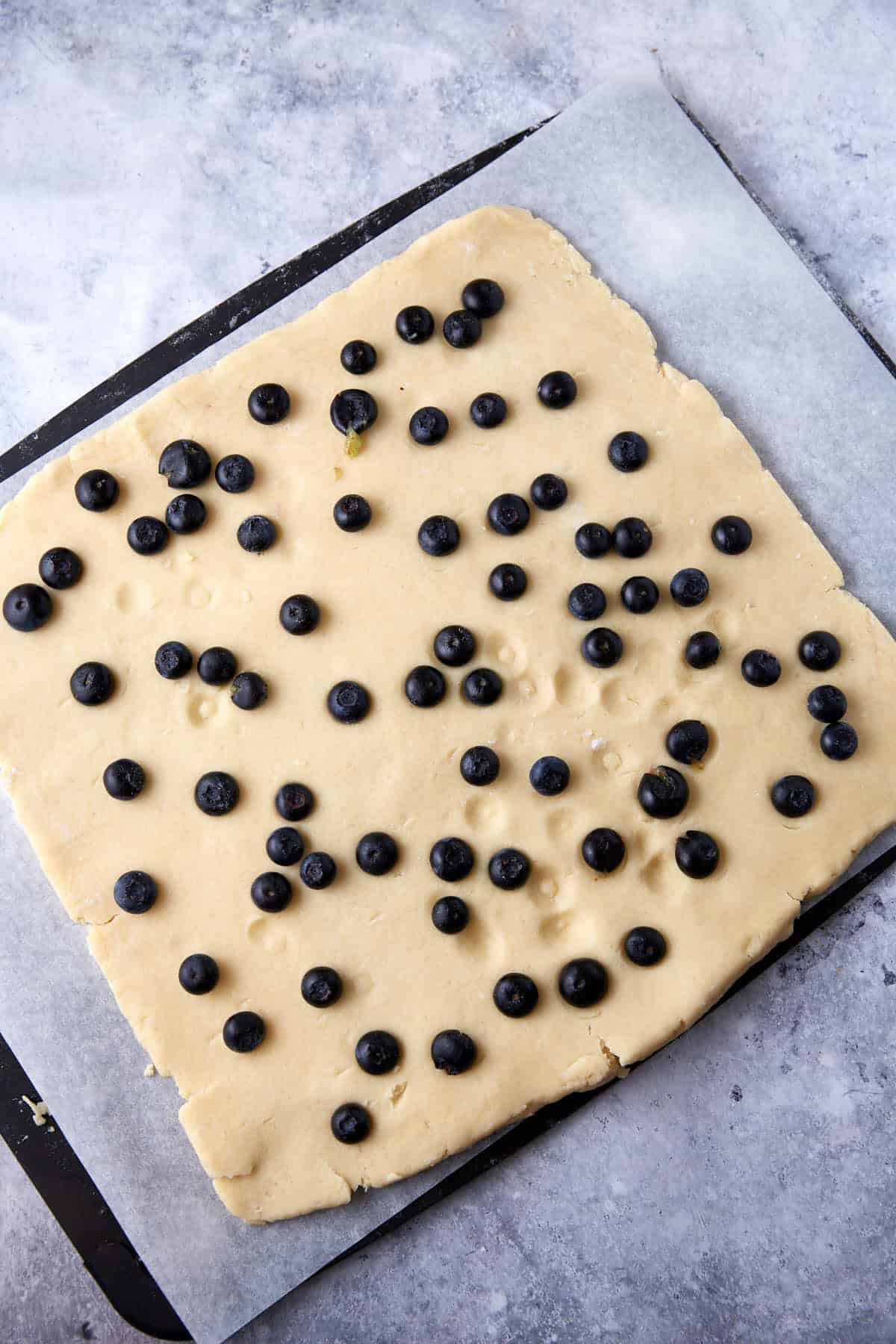 Blueberries added to scone dough.