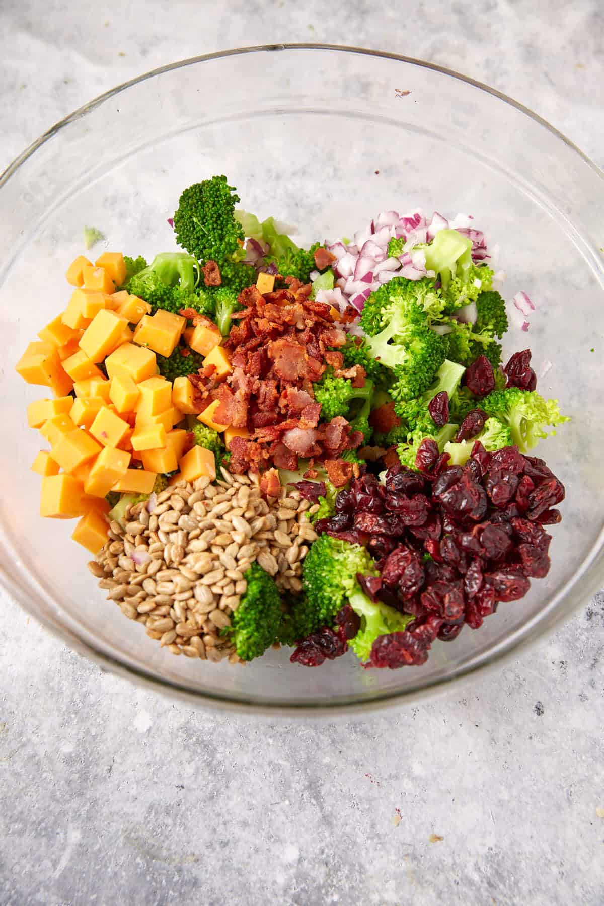 The salad ingredients in a bowl.