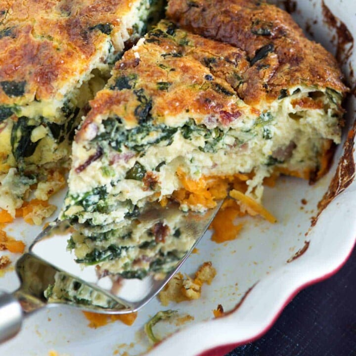 A serving of quiche with a sweet potato crust