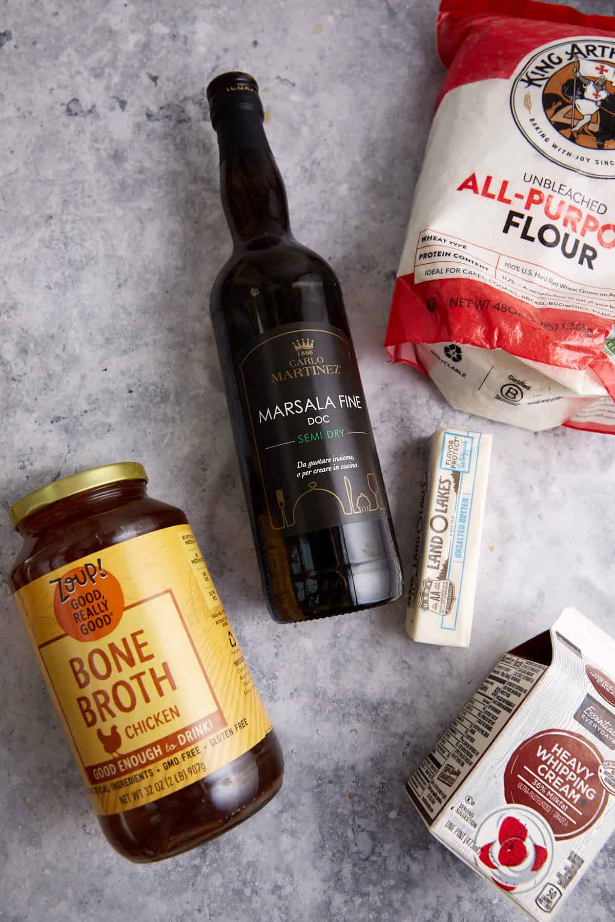 The ingredients for a Marsala Cream Sauce.