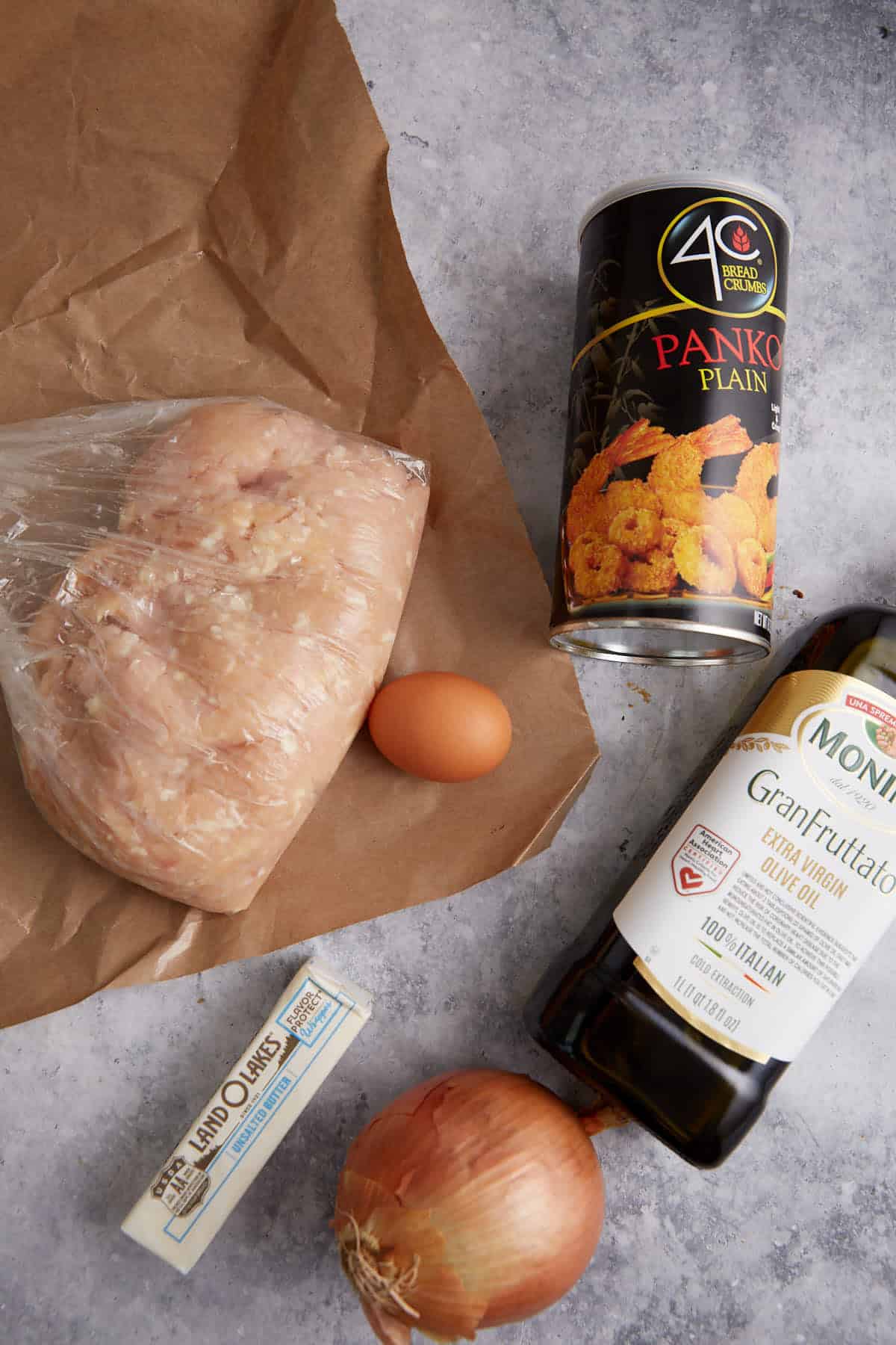 The ingredients for ground chicken meatballs.