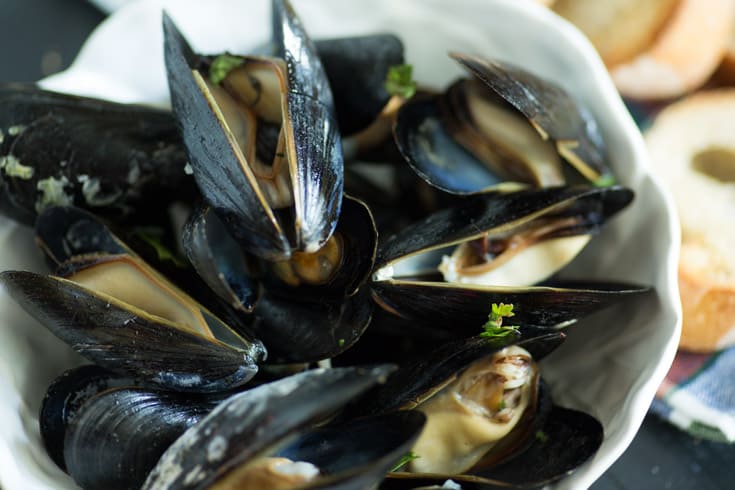 A bowl of Mussels with Vermouth and Tarragon