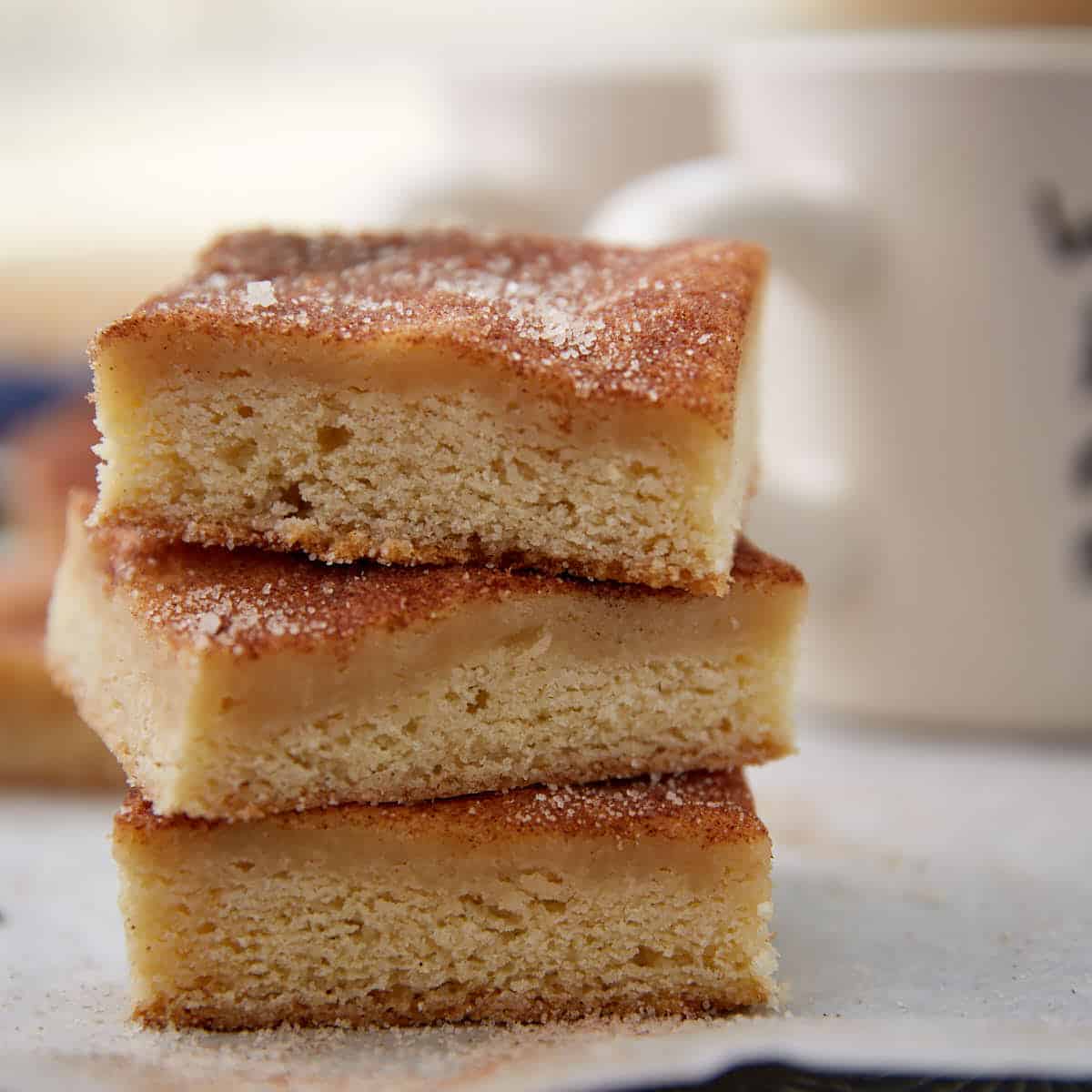 Three snickerdoodle bars stacked.