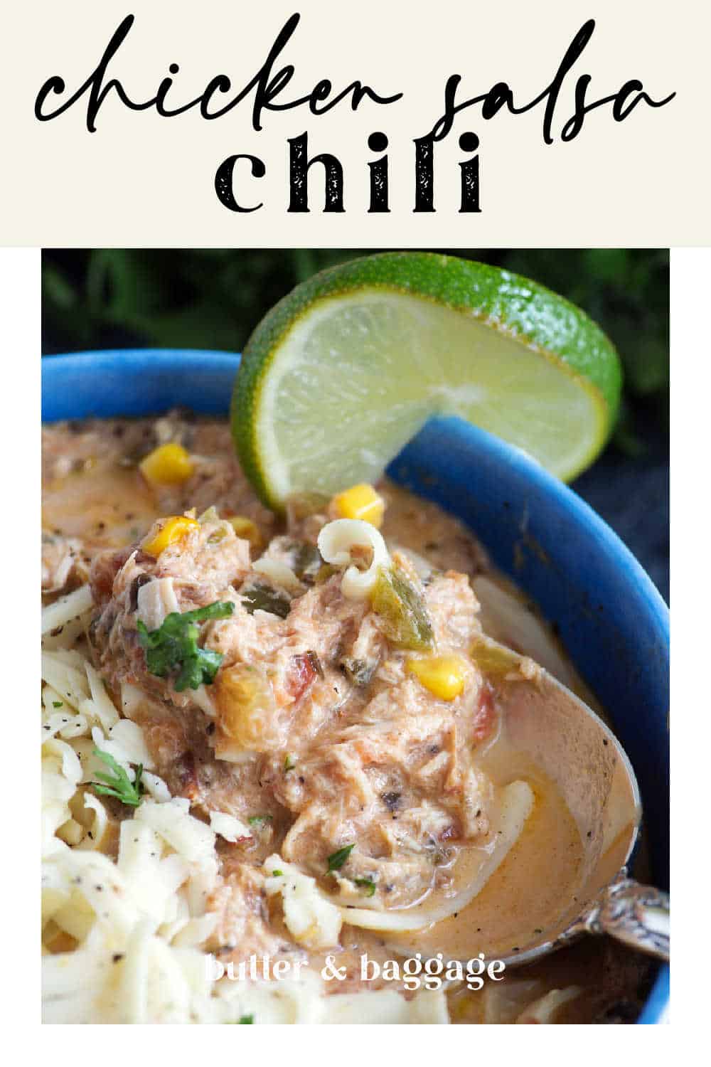 Slow Cooker Salsa Chicken Creamy with a kick! Butter & Baggage