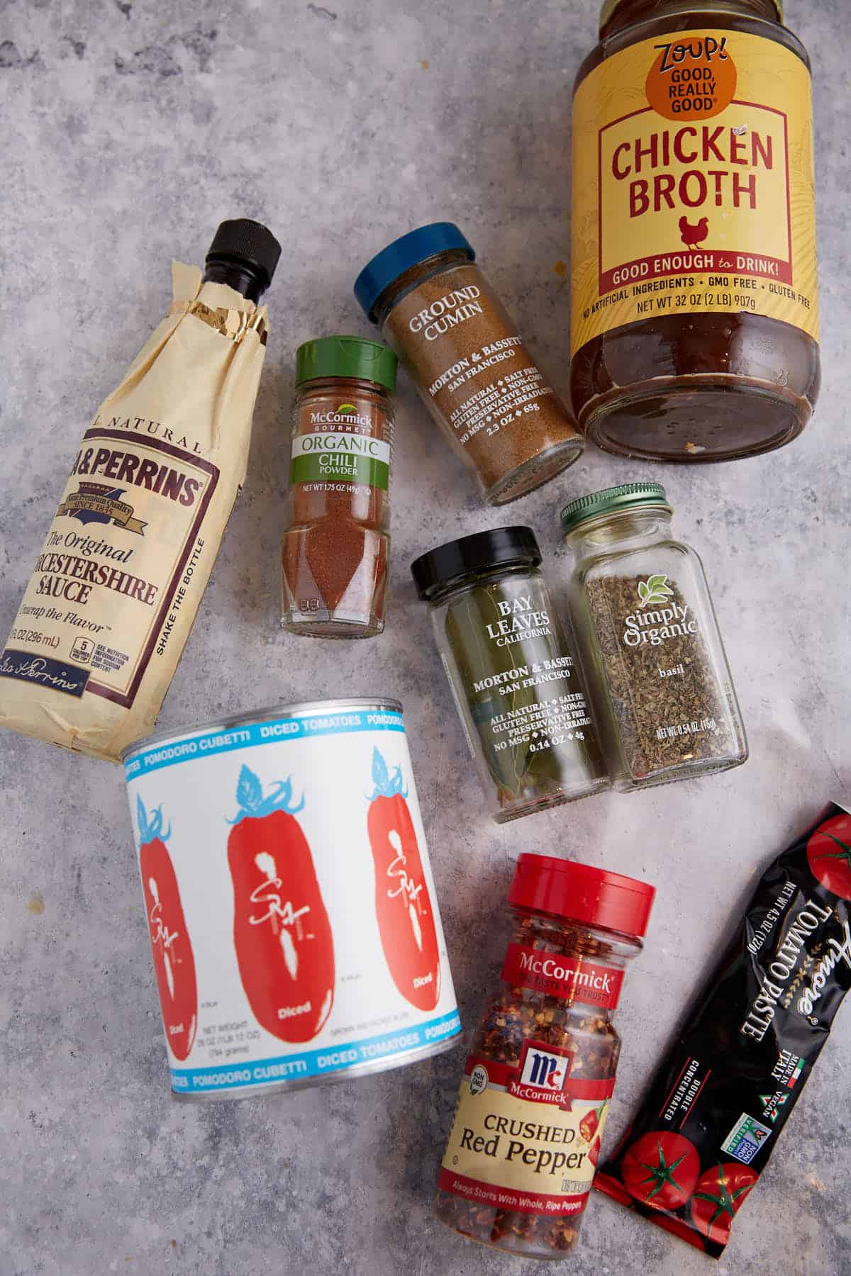 Seasonings for short rib chili.