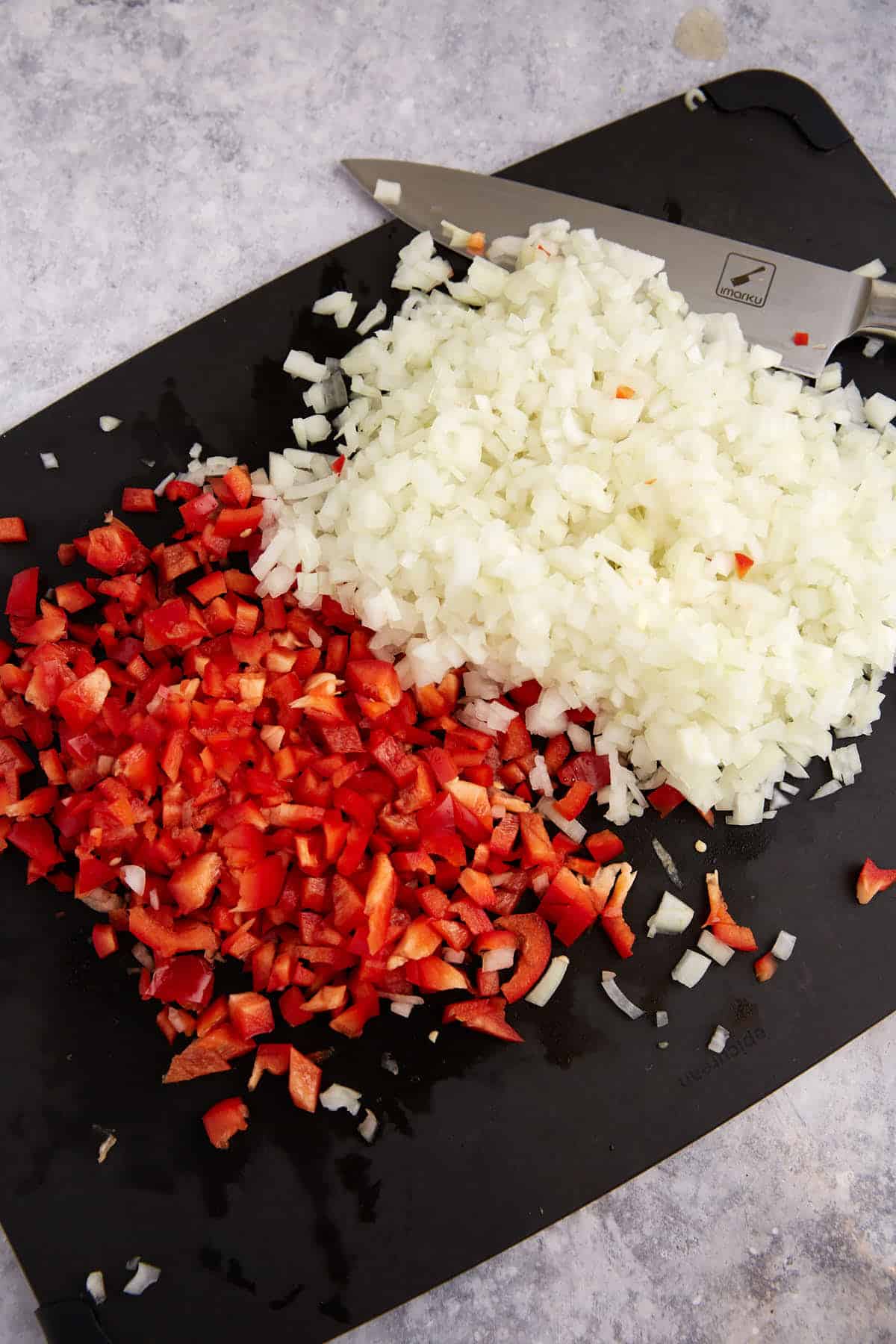 Chopped peppers and onions.