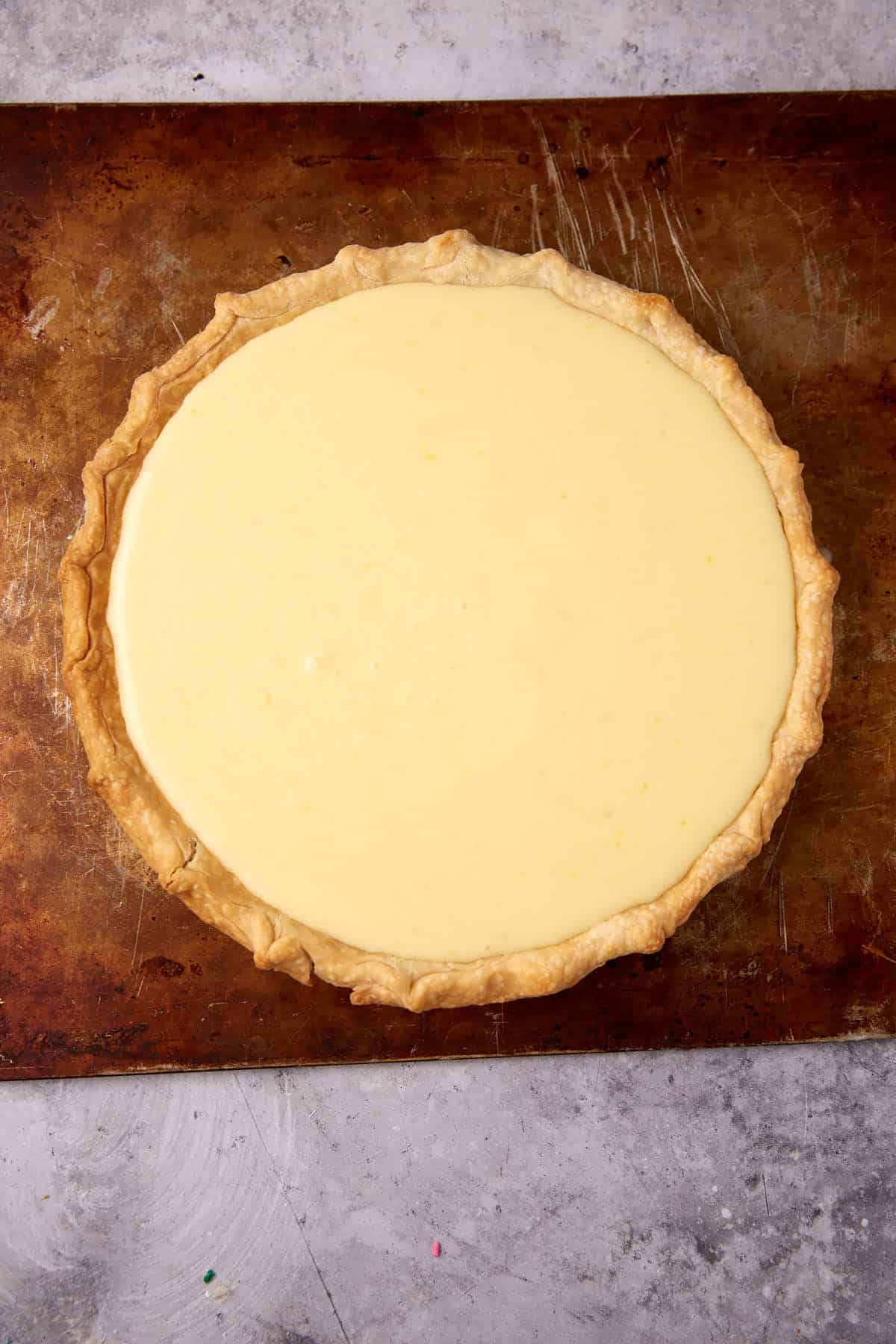 A lemon chess pie before it has baked.