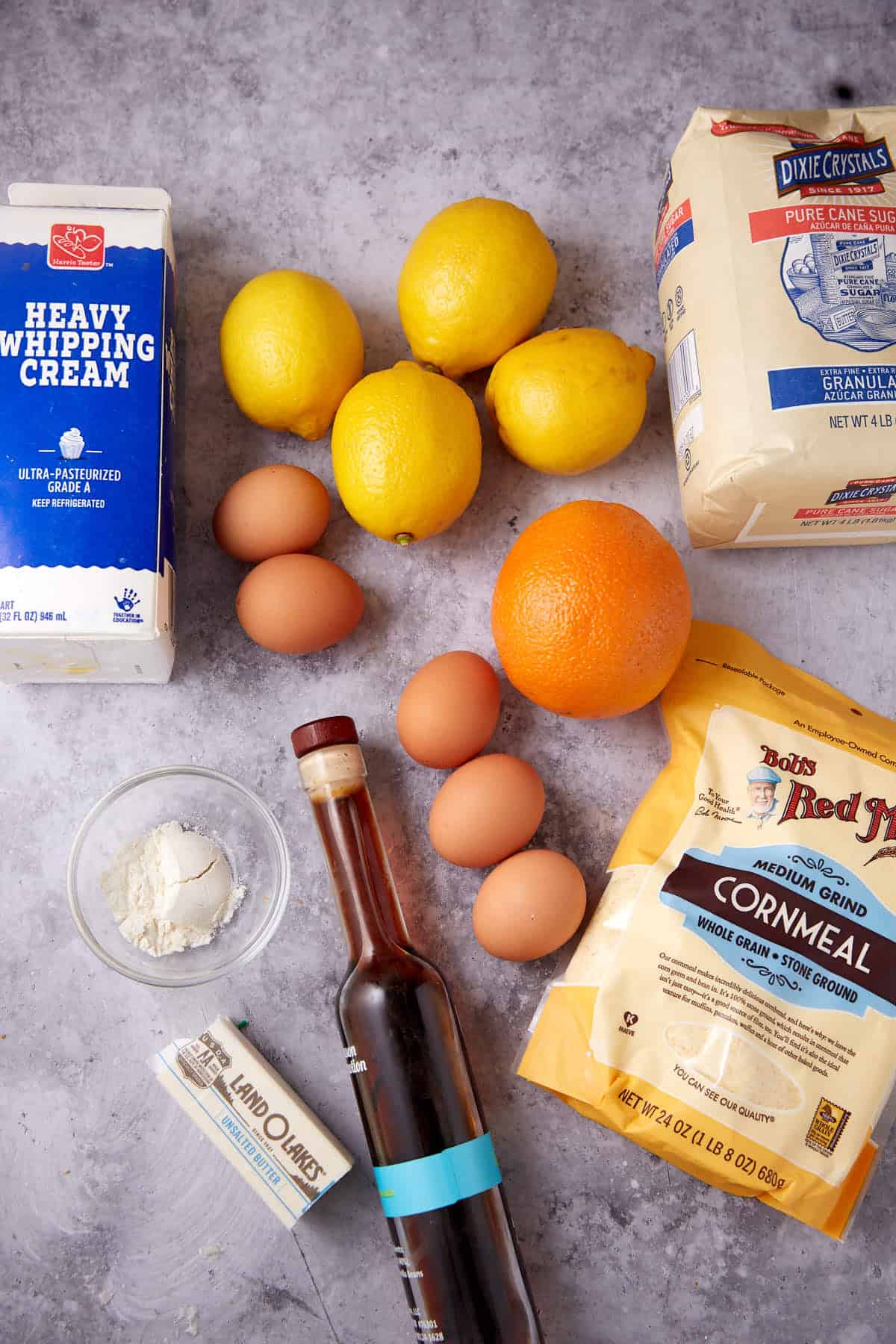 The ingredients for a lemon chess pie.