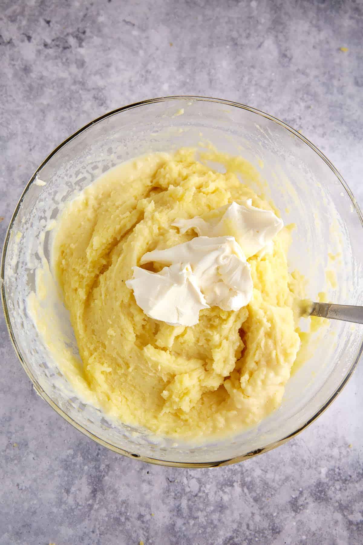 Mascarpone added to the mashed potatoes.