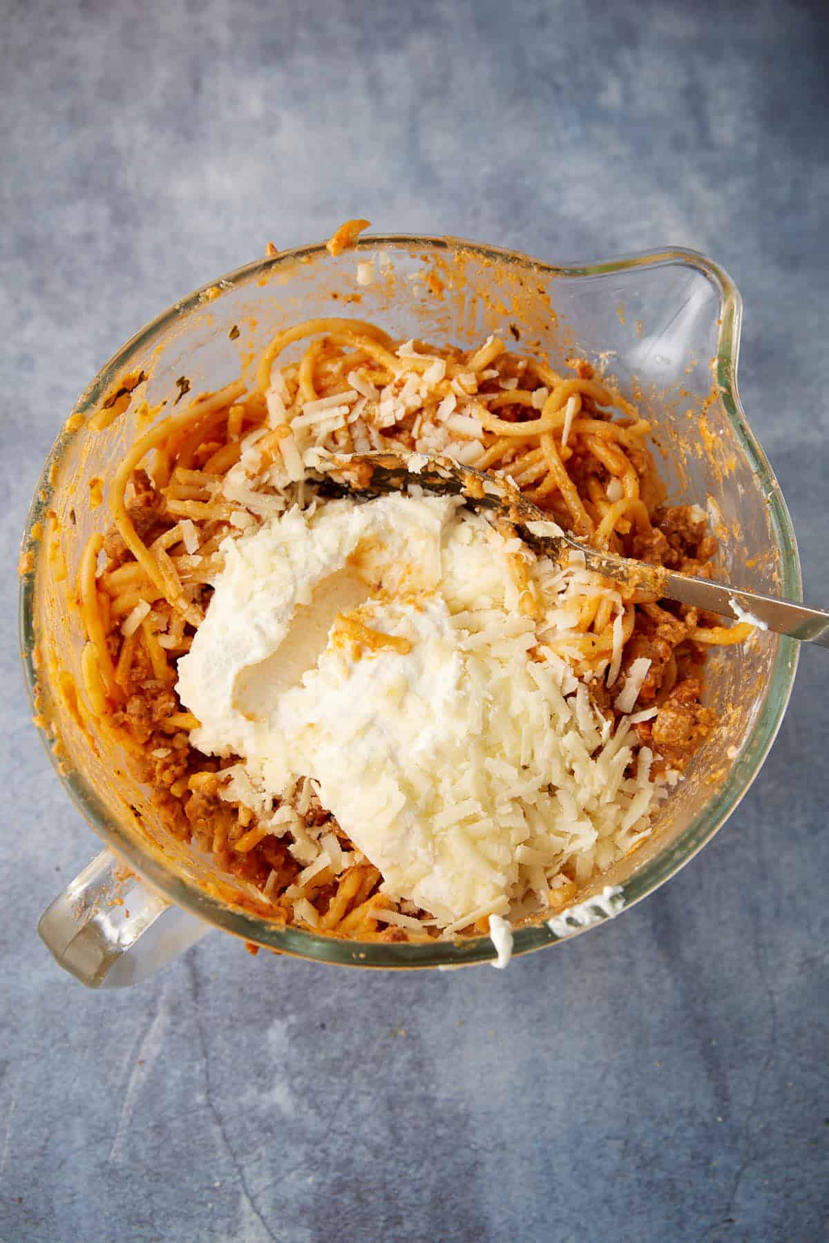 More ricotta and mozzarella added to the pasta.