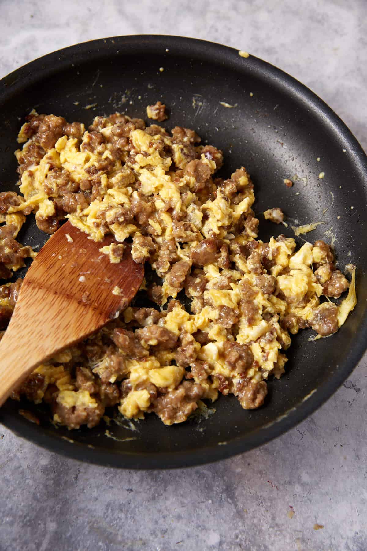 EGg scrambled in a skillet.