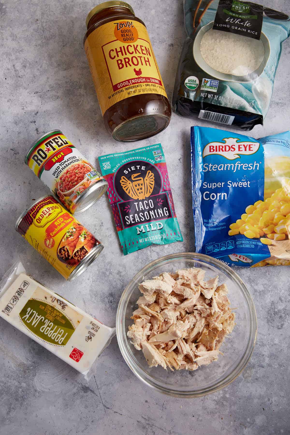 The ingredients for chicken and rice.