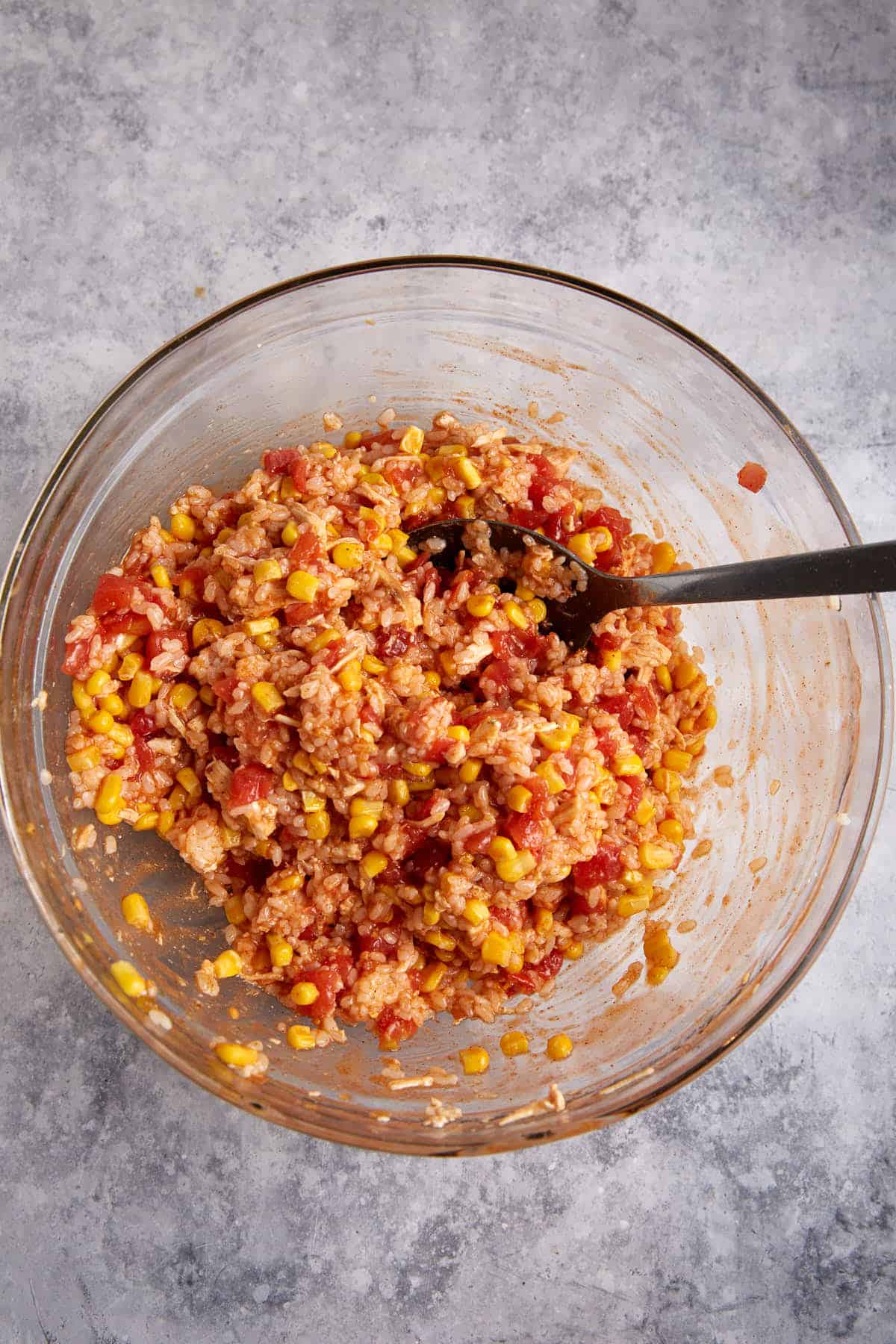 The casserole ingredients mixed in a bowl.