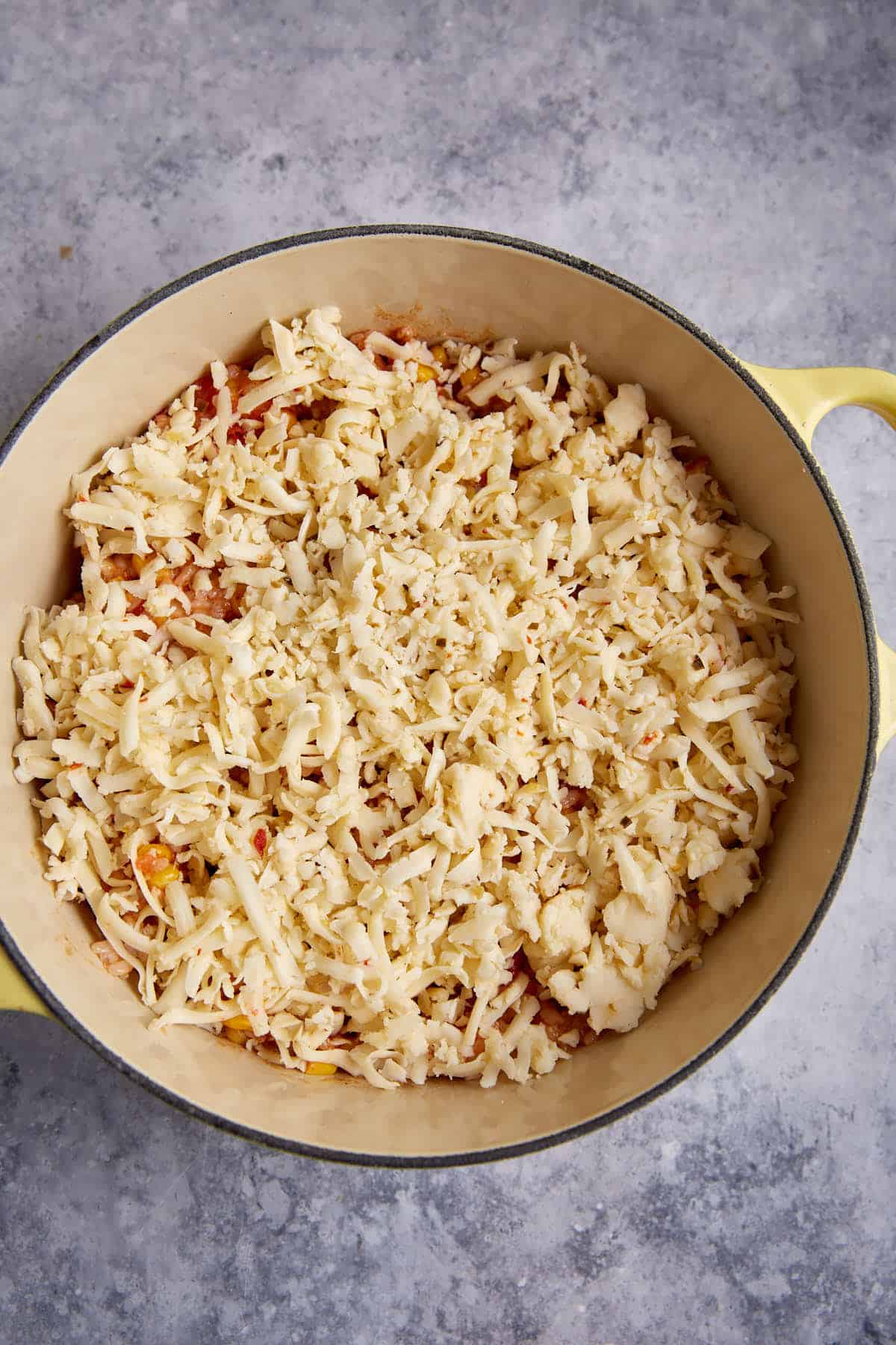 Cheese on top of the casserole.
