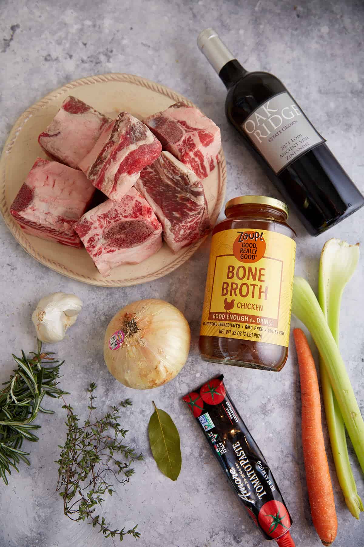 The ingredients for braised short ribs.