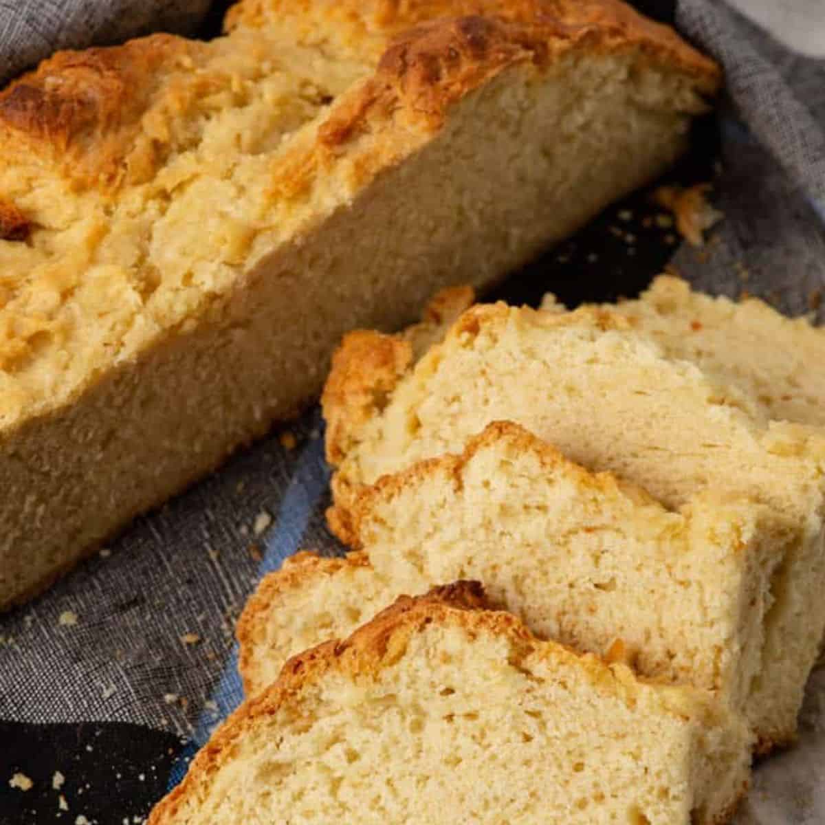 A loaf of Irish soda bread sliced.