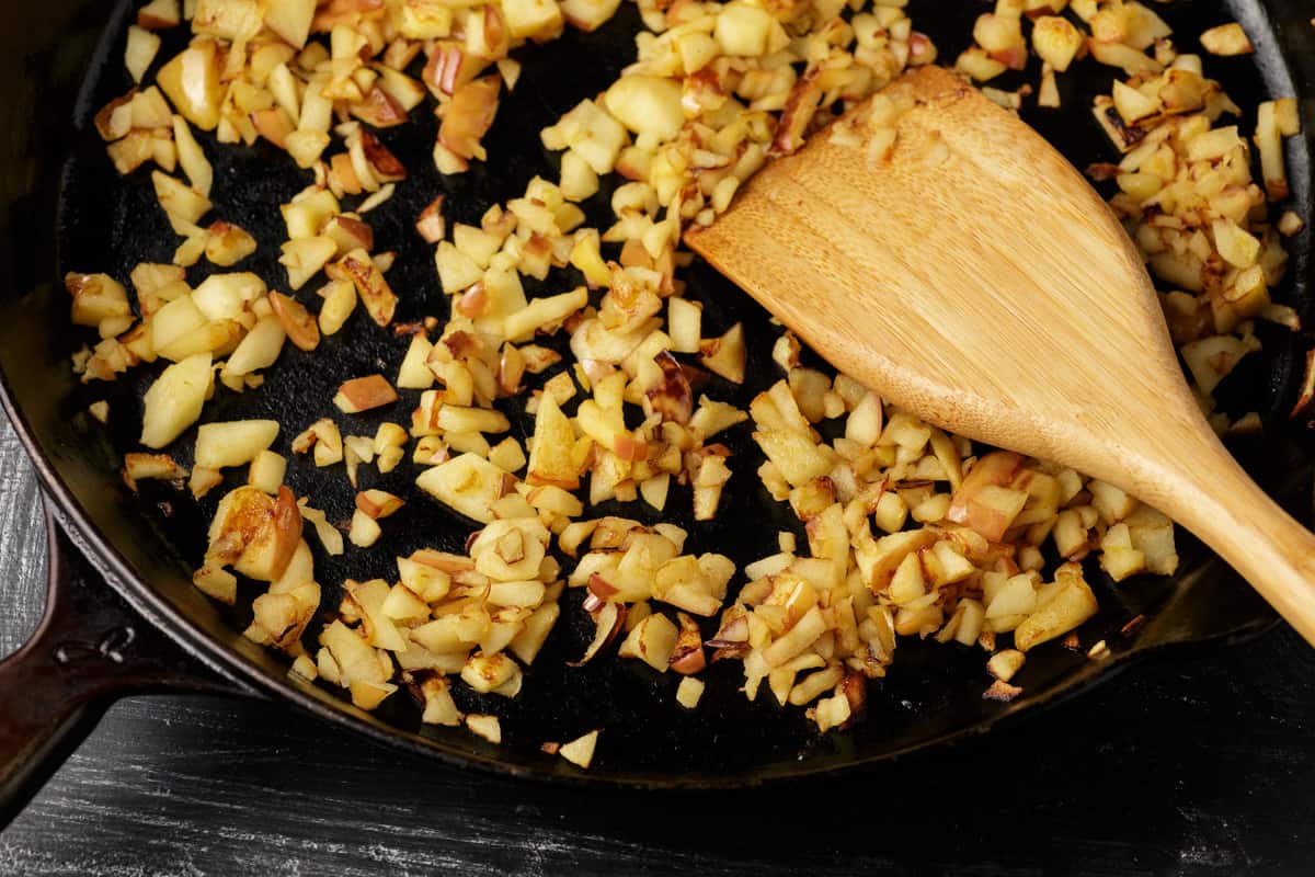 Apples cooking in a skillet