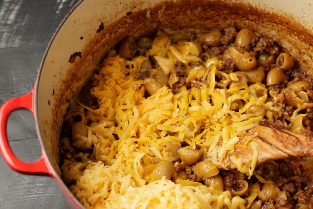 DIY Cheesy Hamburger Helper with Beef & Bacon Butter & Baggage