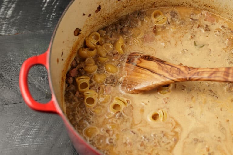 DIY Cheesy Hamburger Helper with Beef & Bacon Butter & Baggage