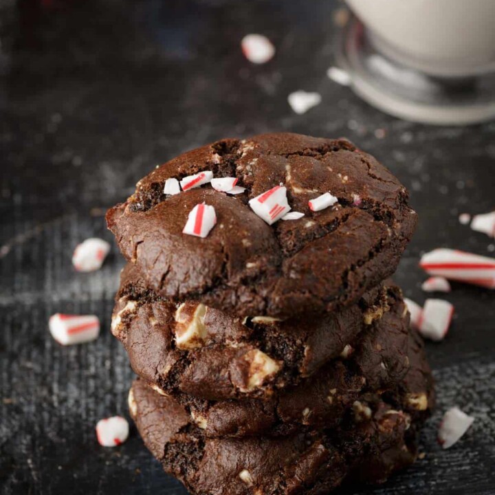 A glass of milk and chocolate Christmas cookies.